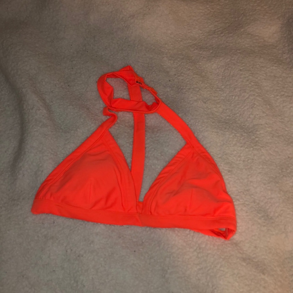 High neck neon orange bikini top